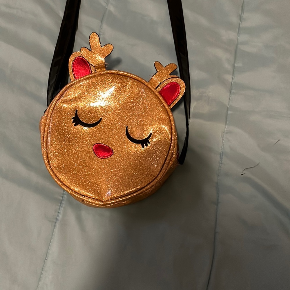 Gold with glitter and red zip kids accessories bag for kids